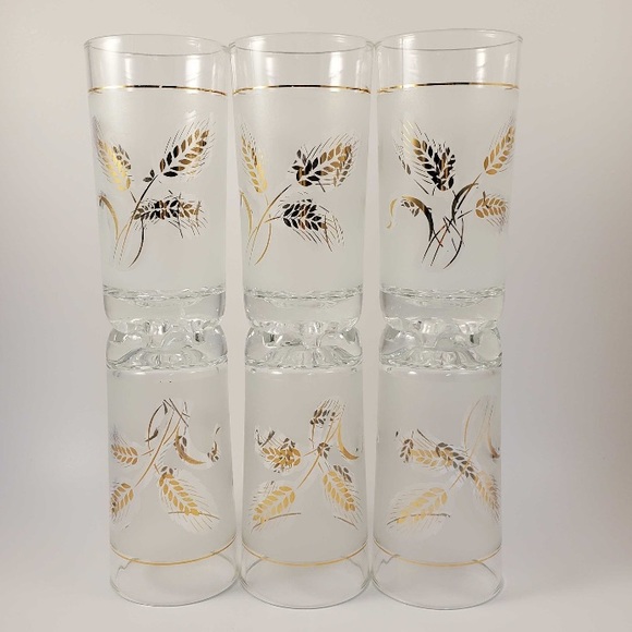 Vintage Italian Glasses Gold Wheat Motif Set of 6 - Picture 1 of 4